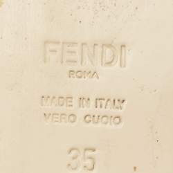 Pre Owned صندل فلات فيندي بحزام كاحل جلد أسود/بني مقاس 35