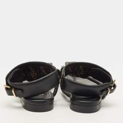 Pre Owned صندل فلات فيندي بحزام كاحل جلد أسود/بني مقاس 35