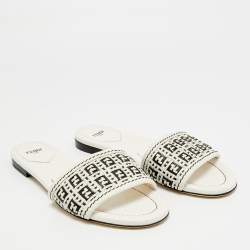 مملوكة مسبقًا Fendi Size 39 Black/Cream Woven Leather Flat Slides
