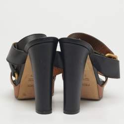 مملوكة مسبقًا Fendi Size 37.5 Brown/Black Leather Ankle Strap Platform Sandals
