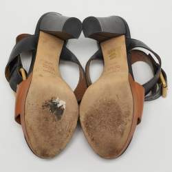 مملوكة مسبقًا Fendi Size 37.5 Brown/Black Leather Ankle Strap Platform Sandals