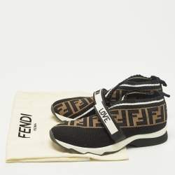 مملوكة مسبقًا Fendi Rockoko Size 39 Black/Brown FF Knit Fabric Slip On Sneakers
