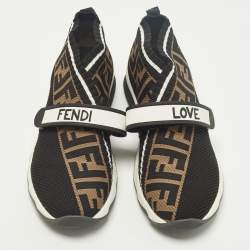 مملوكة مسبقًا Fendi Rockoko Size 39 Black/Brown FF Knit Fabric Slip On Sneakers