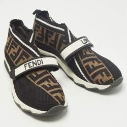 مملوكة مسبقًا Fendi Rockoko Size 39 Black/Brown FF Knit Fabric Slip On Sneakers