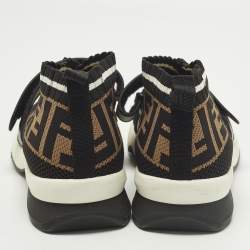 مملوكة مسبقًا Fendi Rockoko Size 39 Black/Brown FF Knit Fabric Slip On Sneakers