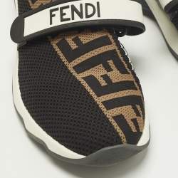 مملوكة مسبقًا Fendi Rockoko Size 39 Black/Brown FF Knit Fabric Slip On Sneakers