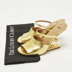 Pre Owned Fendi Gold Fendi First Size 38 Leather Slide Sandals