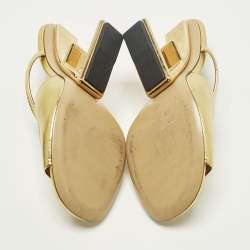 Pre Owned Fendi Gold Fendi First Size 38 Leather Slide Sandals