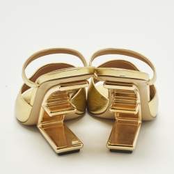 Pre Owned Fendi Gold Fendi First Size 38 Leather Slide Sandals