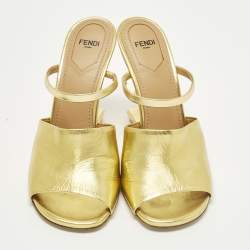 Pre Owned Fendi Gold Fendi First Size 38 Leather Slide Sandals