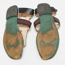 Pre Owned Fendi Size 41 Multicolor Leather Studded Ankle Cuff Flat Sandals