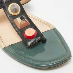 Pre Owned Fendi Size 41 Multicolor Leather Studded Ankle Cuff Flat Sandals