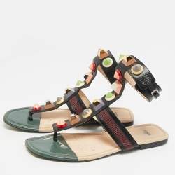 Pre Owned Fendi Size 41 Multicolor Leather Studded Ankle Cuff Flat Sandals