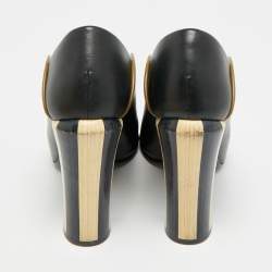 مملوكة مسبقًا Fendi Scallop Lined Size 38.5 Dark Blue/Green Leather Peep Toe Pumps