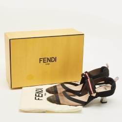 مملوكة مسبقًا Fendi Colibri Size 38 Black/Brown Zucca Mesh Slingback Pumps
