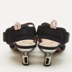 مملوكة مس بقًا Fendi Colibri Size 38 Black/Brown Zucca Mesh Slingback Pumps