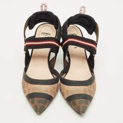 مملوكة مسبقًا Fendi Colibri Size 38 Black/Brown Zucca Mesh Slingback Pumps