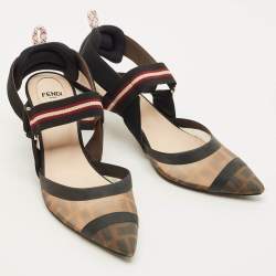 مملوكة مسبقًا Fendi Colibri Size 38 Black/Brown Zucca Mesh Slingback Pumps