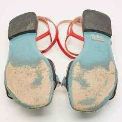 Pre Owned Fendi Fantasia Size 37 Multicolor Leather Ankle Strap Flat Sandals