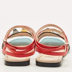 Pre Owned Fendi Fantasia Size 37 Multicolor Leather Ankle Strap Flat Sandals