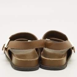 Pre Owned Fendi FF Size 35 Green FF Canvas and Leather Slingback Sandals