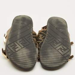 Pre Owned Fendi FF Size 35 Green FF Canvas and Leather Slingback Sandals