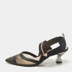 Pre Owned حذاء كعب عالي فندي كوليبري قماش أسود وشبكة FF بكعب مقاس 36.5