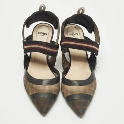 Pre Owned حذاء كعب عالي فندي كوليبري قماش أسود وشبكة FF بكعب مقاس 36.5