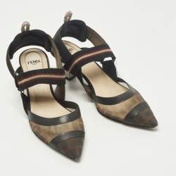 Pre Owned حذاء كعب عالي فندي كوليبري قماش أسود وشبكة FF بكعب مقاس 36.5