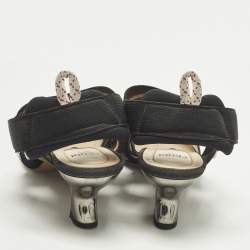 Pre Owned حذاء كعب عالي فندي كوليبري قماش أسود وشبكة FF بكعب مقاس 36.5