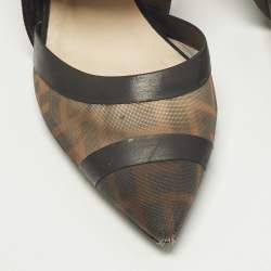 Pre Owned حذاء كعب عالي فندي كوليبري قماش أسود وشبكة FF بكعب مقاس 36.5