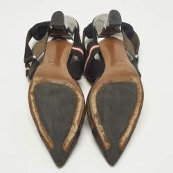 Pre Owned حذاء كعب عالي فندي كوليبري قماش أسود وشبكة FF بكعب مقاس 36.5