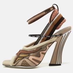 Pre Owned Fendi Evie Size 39 Multicolor Mesh and Neoprene Ankle Strap Sandals