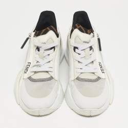 مملوكة مسبقًا Fendi Flow Size 39 White Patent Leather and Suede Low Top Sneakers
