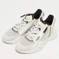 مملوكة مسبقًا Fendi Flow Size 39 White Patent Leather and Suede Low Top Sneakers