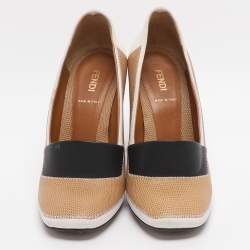 Pre Owned Fendi Polifonia Court Size 38 Multicolor Fabric and Lizard Embossed Leather Pumps