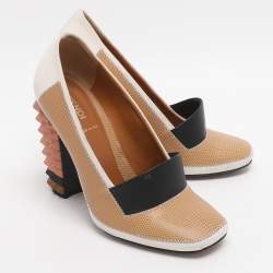 Pre Owned Fendi Polifonia Court Size 38 Multicolor Fabric and Lizard Embossed Leather Pumps