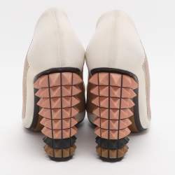 Pre Owned Fendi Polifonia Court Size 38 Multicolor Fabric and Lizard Embossed Leather Pumps