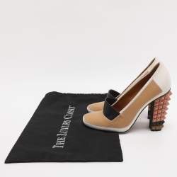 Pre Owned Fendi Polifonia Court Size 38 Multicolor Fabric and Lizard Embossed Leather Pumps