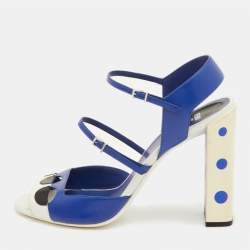 مملوكة مسبقًا Fendi Polka Dots Size 40 Navy Blue/White Leather Block Heel Ankle Strap Sandals