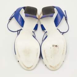 مملوكة مسبقًا Fendi Polka Dots Size 40 Navy Blue/White Leather Block Heel Ankle Strap Sandals