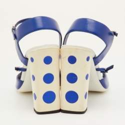 مملوكة مسبقًا Fendi Polka Dots Size 40 Navy Blue/White Leather Block Heel Ankle Strap Sandals