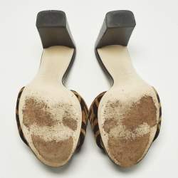 Pre Owned صندل سلايد شعار FF فنـدي جلد بني ومخملي مقاس 37.5