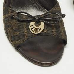 مملوكة مسبقًا Fendi Size 38.5 Brown/Black Zucca Canvas Bow Slide Sandals