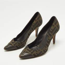 Pre Owned Fendi Size 38 Brown Zucca Canvas and Leather Pointed Toe Pumps