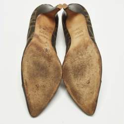 Pre Owned Fendi Size 38 Brown Zucca Canvas and Leather Pointed Toe Pumps
