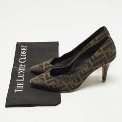 Pre Owned Fendi Size 38 Brown Zucca Canvas and Leather Pointed Toe Pumps