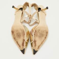 مملوكة مسبقًا حذاء سليب باك فندي كوليبري لايت قماش معدني ذهبي وجلد مقدمة مدببة مقاس 40