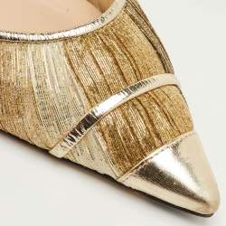 مملوكة مسبقًا حذاء سليب باك فندي كوليبري لايت قماش معدني ذهبي وجلد مقدمة مدببة مقاس 40