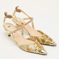 مملوكة مسبقًا حذاء سليب باك فندي كوليبري لايت قماش معدني ذهبي وجلد مقدمة مدببة مقاس 40